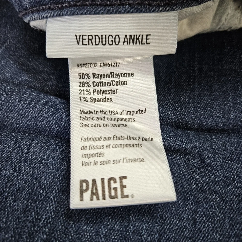 PAIGE Verdugo Ankle Skinny Jean Dark Wash Stretch Size 31
